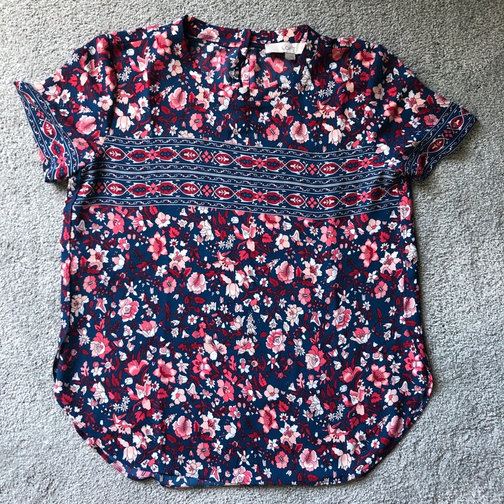 Ann Taylor LOFT boho paisley short sleeved blouse
